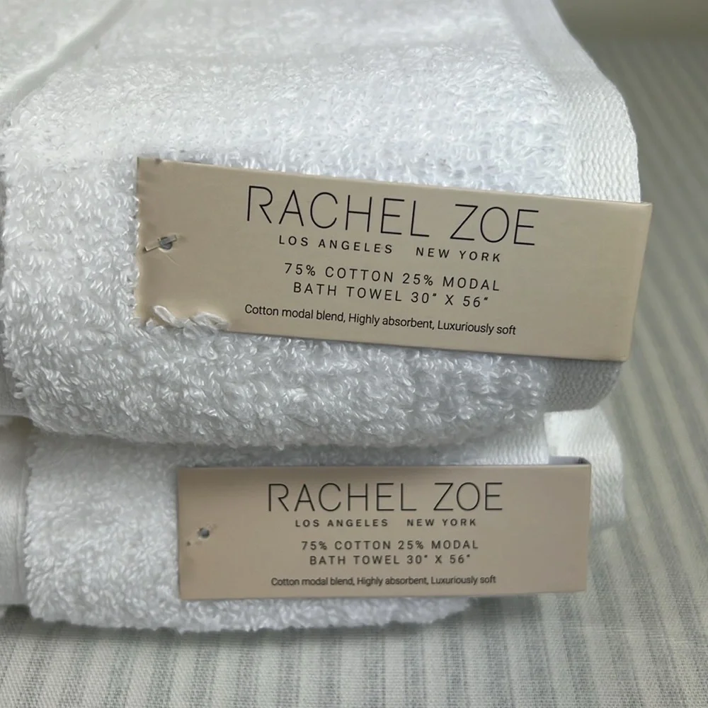 Rachel Zoe Bath Towel Set White 2 PCS Cotton Modal NEW